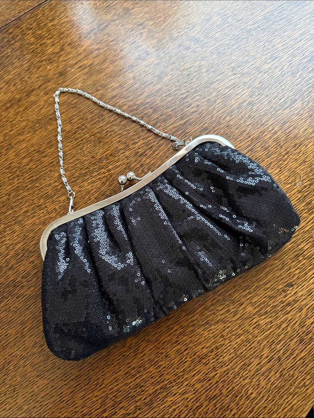 Black Sequin Evening Clutch with Chain Strap